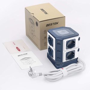 Multiprises avec 8 Prises EU, 6 Ports USB 2,4A et charge sans file Qi de 10W, Parafoudre et 1500J protection de surtension, 3600W/16A - BESTEK – Image 2