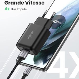 Smartphone recevant une charge rapide avec le chargeur QC 3.0