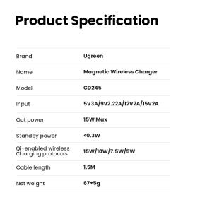 Chargeur sans fil Qi 15W compatible avec MagSafe pour iPhone gris - UGREEN – Image 4