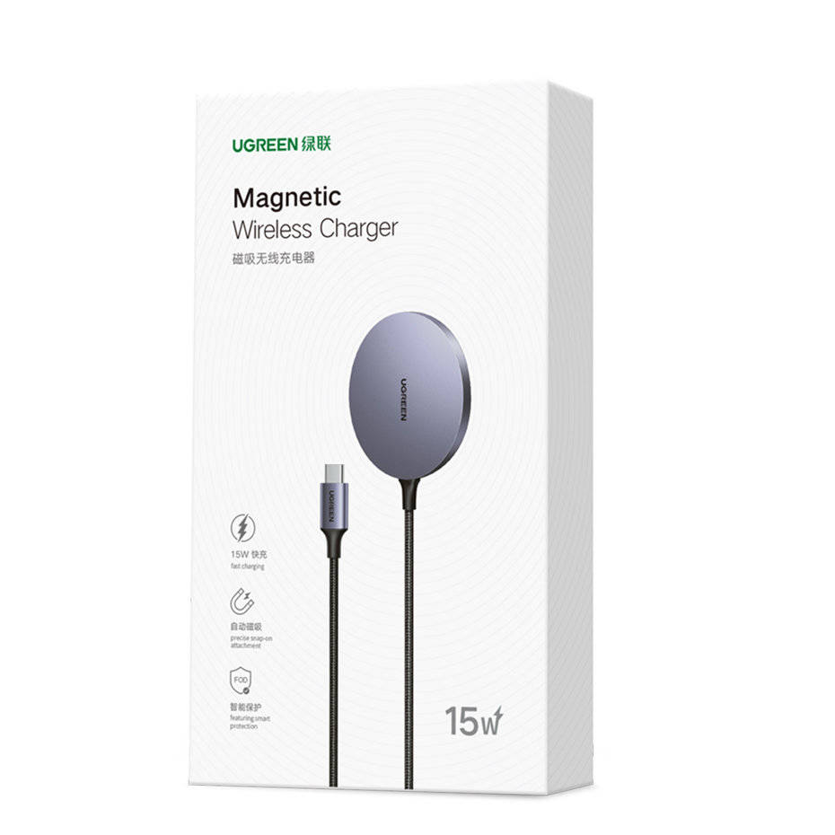 Chargeur sans fil Ugreen Qi 15W compatible avec MagSafe pour iPhone gris 4