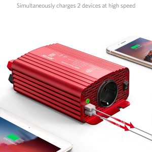 Convertisseur BESTEK  Transformateur 12v 220v 240v 500W Onduleur de Tension 2 Ports USB  5V par 4.8A et 1 Prise EU, Une Paire de Clips Batterie avec 2 Fusibles – Image 2