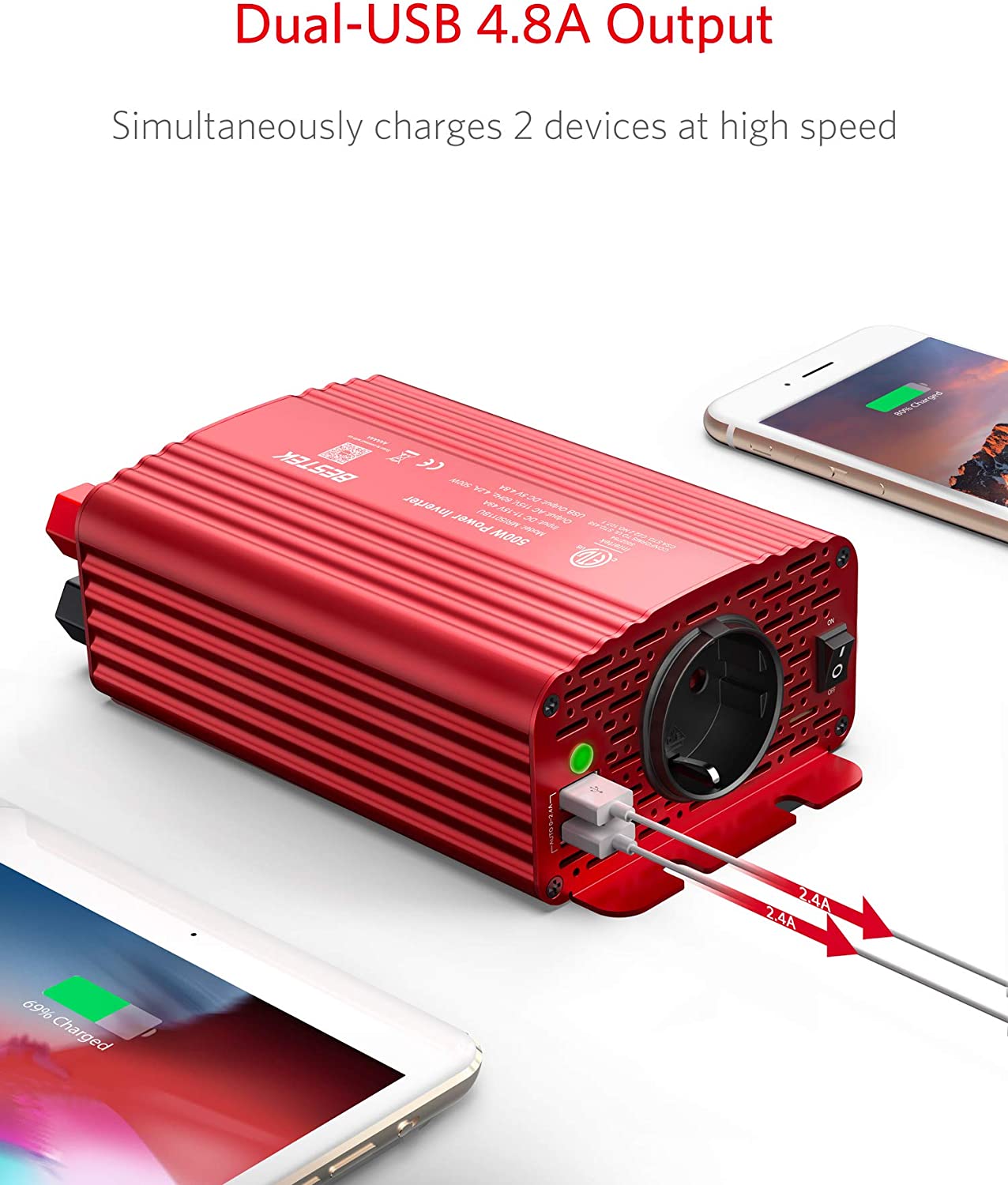 Convertisseur 500W 12V 220V Convertisseur de Tension Double USB Power  Inverter DC 12V AC 230V, Onduleur