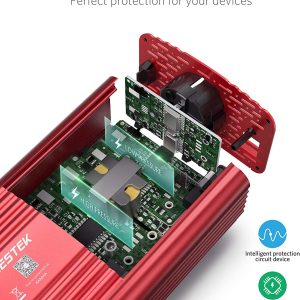 Convertisseur BESTEK  Transformateur 12v 220v 240v 500W Onduleur de Tension 2 Ports USB  5V par 4.8A et 1 Prise EU, Une Paire de Clips Batterie avec 2 Fusibles – Image 3