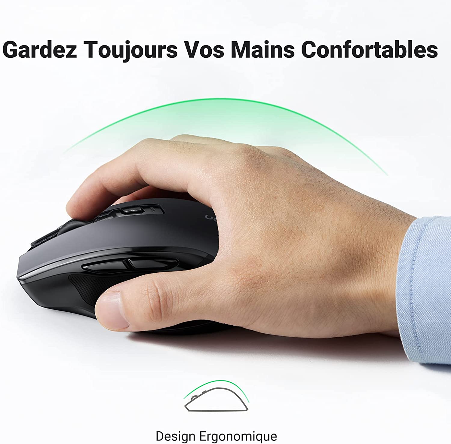 Souris sans Fil UGREEN Ergonomique 2,4GHz avec Récepteur USB Souris Ordinateur Silencieuse Résolution Capteur 4000 DPI Compatible avec Tablette PC Portable, Noir 2