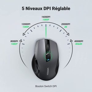 Souris sans Fil Ergonomique 2,4GHz avec Récepteur USB, Silencieuse Résolution Capteur 4000 DPI Compatible avec Tablette PC Portable, Noir - UGREEN – Image 3