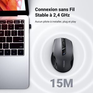 Souris sans Fil Ergonomique 2,4GHz avec Récepteur USB, Silencieuse Résolution Capteur 4000 DPI Compatible avec Tablette PC Portable, Noir - UGREEN – Image 5