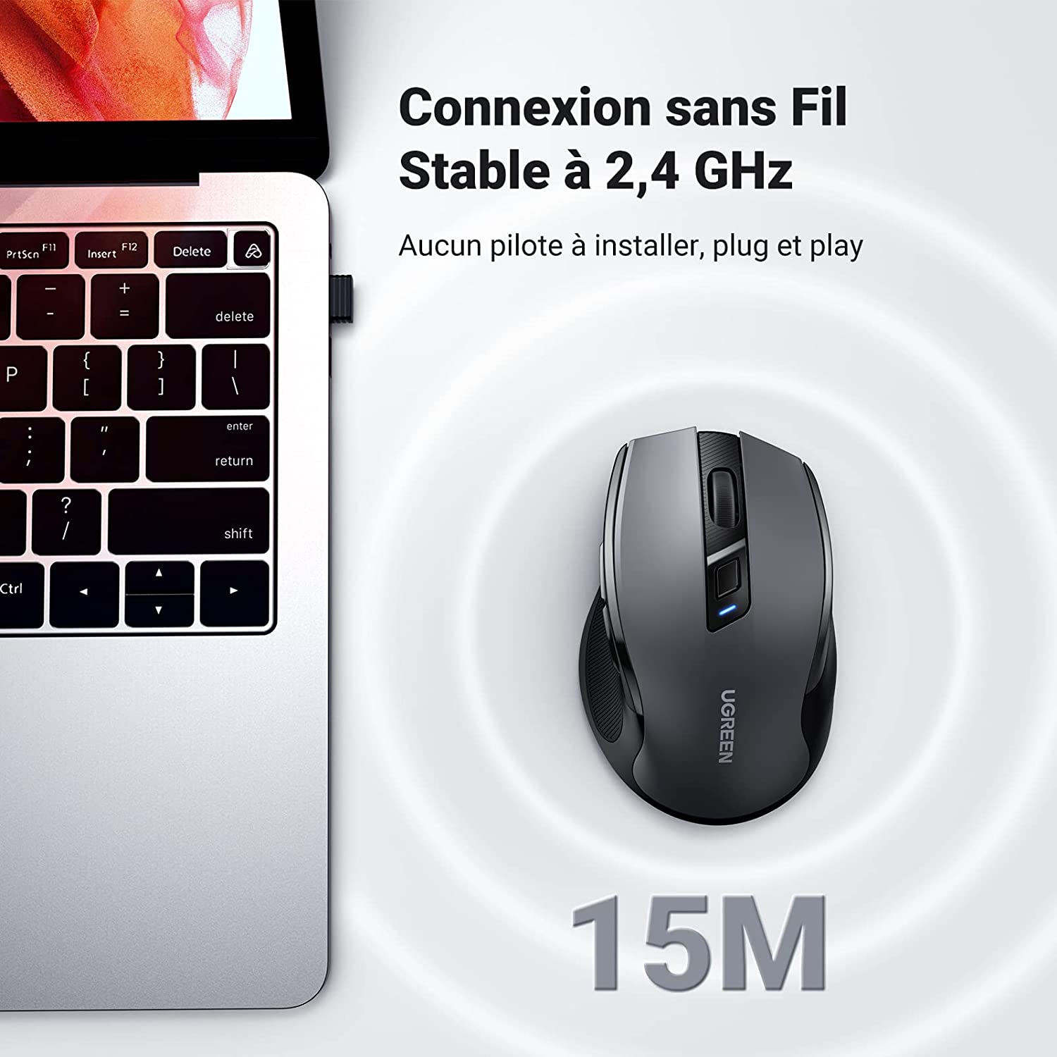 Huifen Souris sans fil de type C, souris de jeu sans fil USB C 2,4 G  silencieuse et ergonomique avec 3 niveaux de DPI compatible avec Samsung