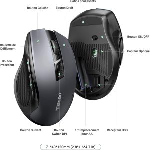 Souris sans Fil Ergonomique 2,4GHz avec Récepteur USB, Silencieuse Résolution Capteur 4000 DPI Compatible avec Tablette PC Portable, Noir - UGREEN – Image 7