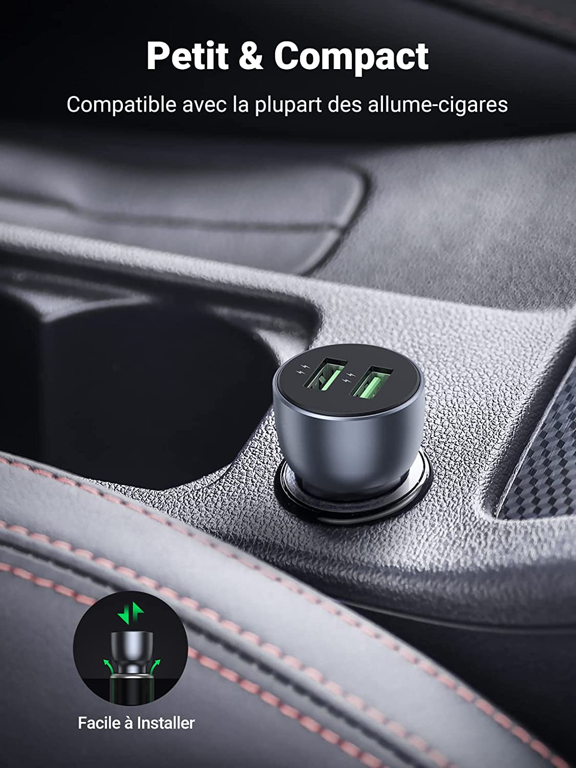 UGREEN Chargeur Voiture Rapide QC 3.0 2 Ports USB 36W Chargeur Allume Cigare Compatible avec iPhone 13 Pro 12 Pro SE 2020 Galaxy S20 S10 Note 10 iPad Air Redmi Note 10 Pro 7