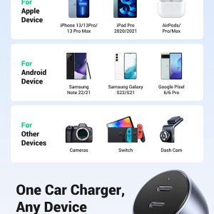 Chargeur allume cigare UGREEN Double Port USB C  PD 30W & PD 20W = 50W – Image 6