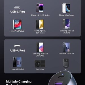 Chargeur allume cigare pour voiture USB C 52,5W Type-C PD 30W & USB-A 22,5W par QC 18W - UGREEN – Image 7