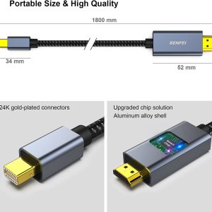Câble Mini DisplayPort vers HDMI, Compatible avec MacBook Air/Pro, Microsoft Surface Pro/Dock etc. Coque en Aluminium et câble en Nylon - BENFEI – Image 2