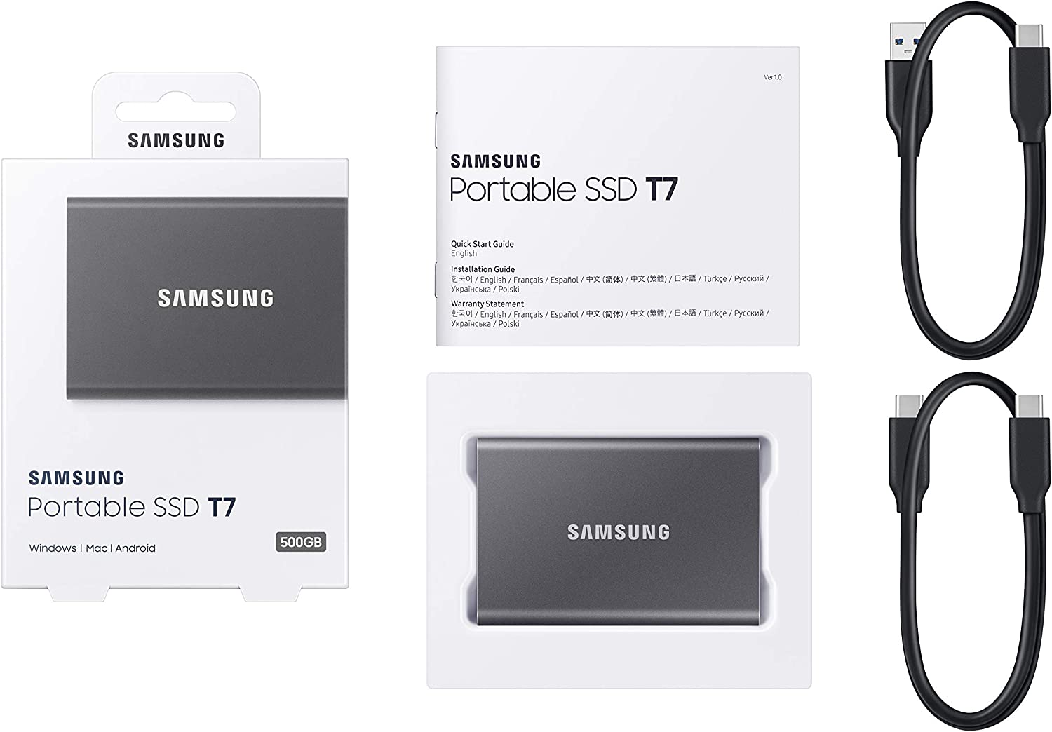 Disque dur externe SSD Samsung T7 500Go MU-PC500T WW | – USB 3.2 – Sécurisation par mot de passe – 1050 Mo par s 4