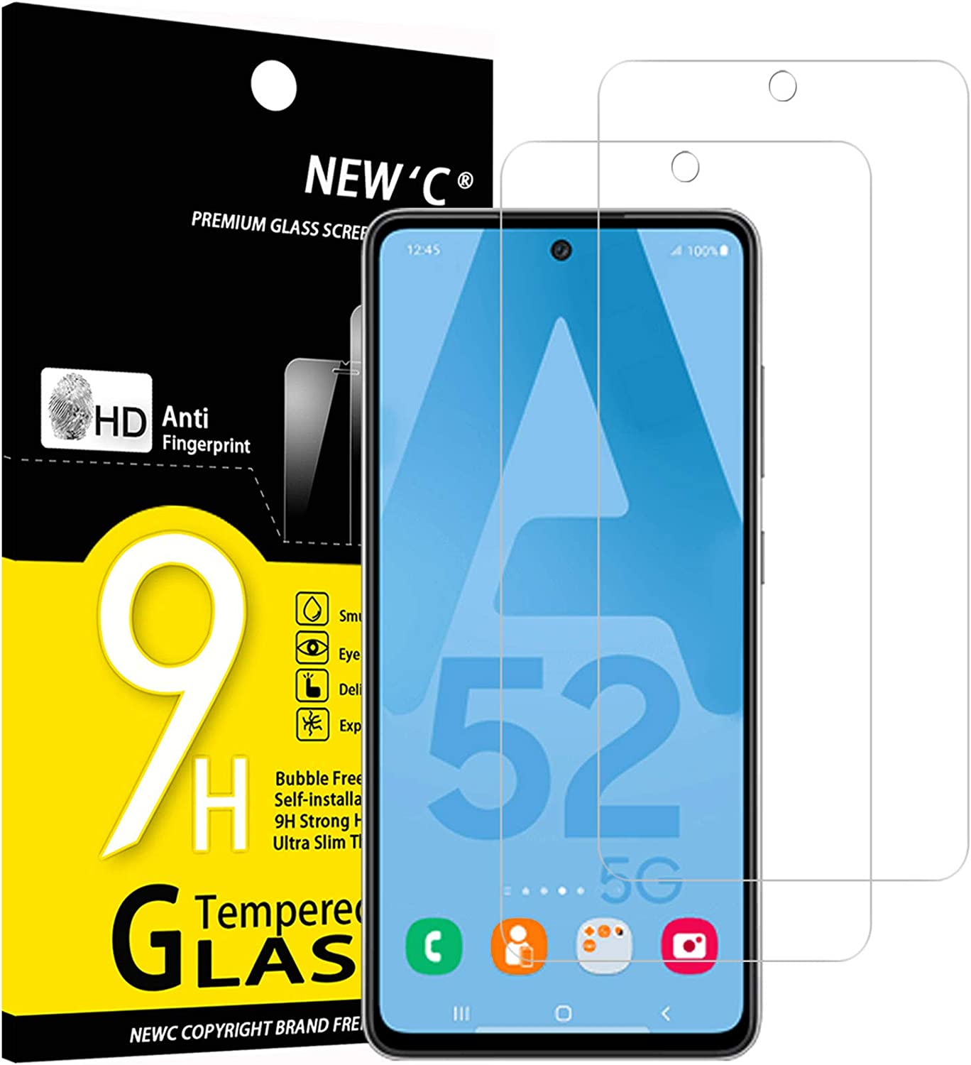 Film Protection écran – Verre Trempé pour Samsung Galaxy A52, A52 5G, A52S 5G – Anti Rayures – sans Bulles d’air -Ultra Résistant (0,33mm HD Ultra Transparent) Dureté 9H Glass NEW’C Lot de 2,