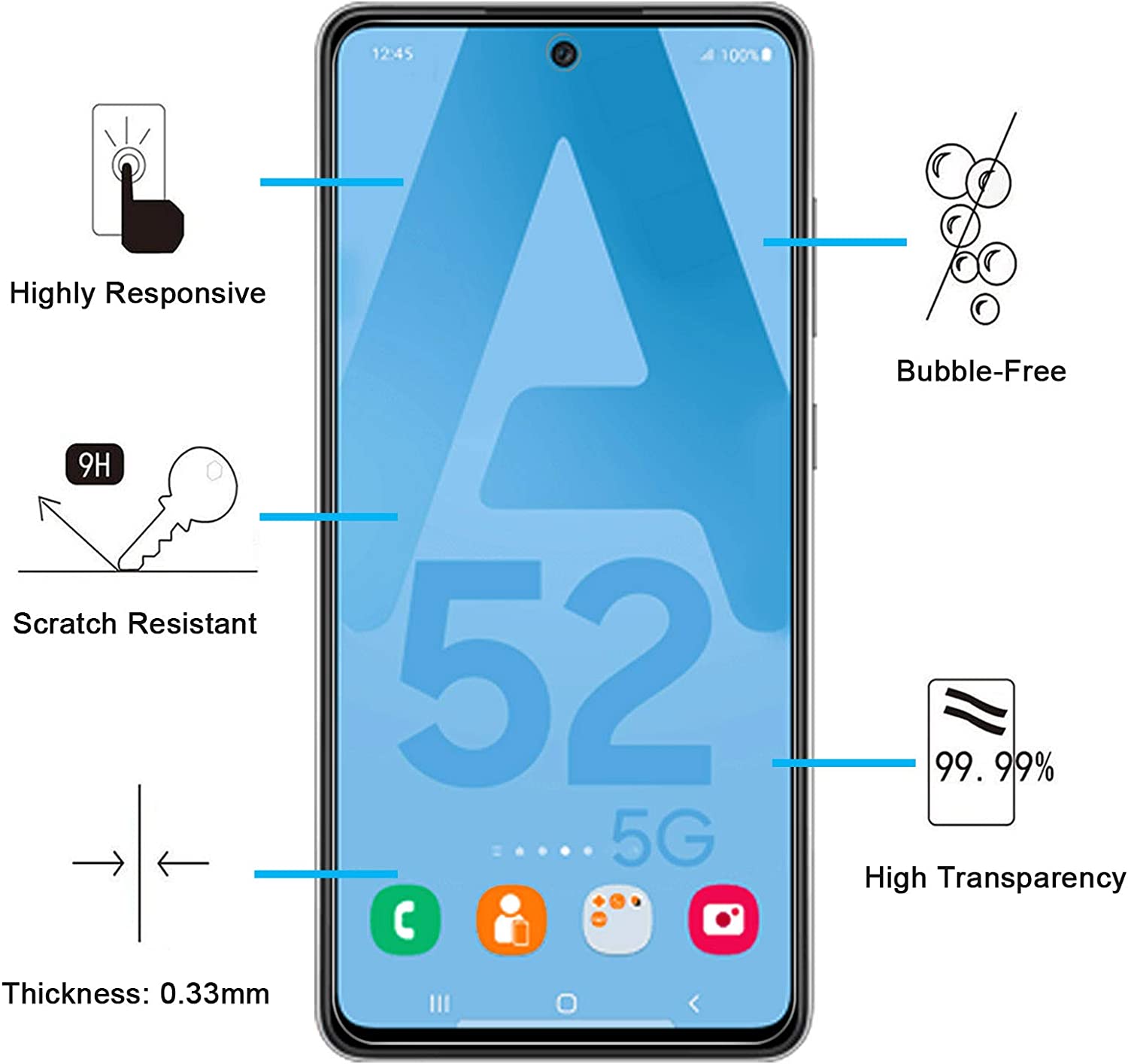 Film Protection écran – Verre Trempé pour Samsung Galaxy A52, A52 5G, A52S 5G – Anti Rayures – sans Bulles d’air -Ultra Résistant (0,33mm HD Ultra Transparent) Dureté 9H Glass NEW’C Lot de 2 – 1