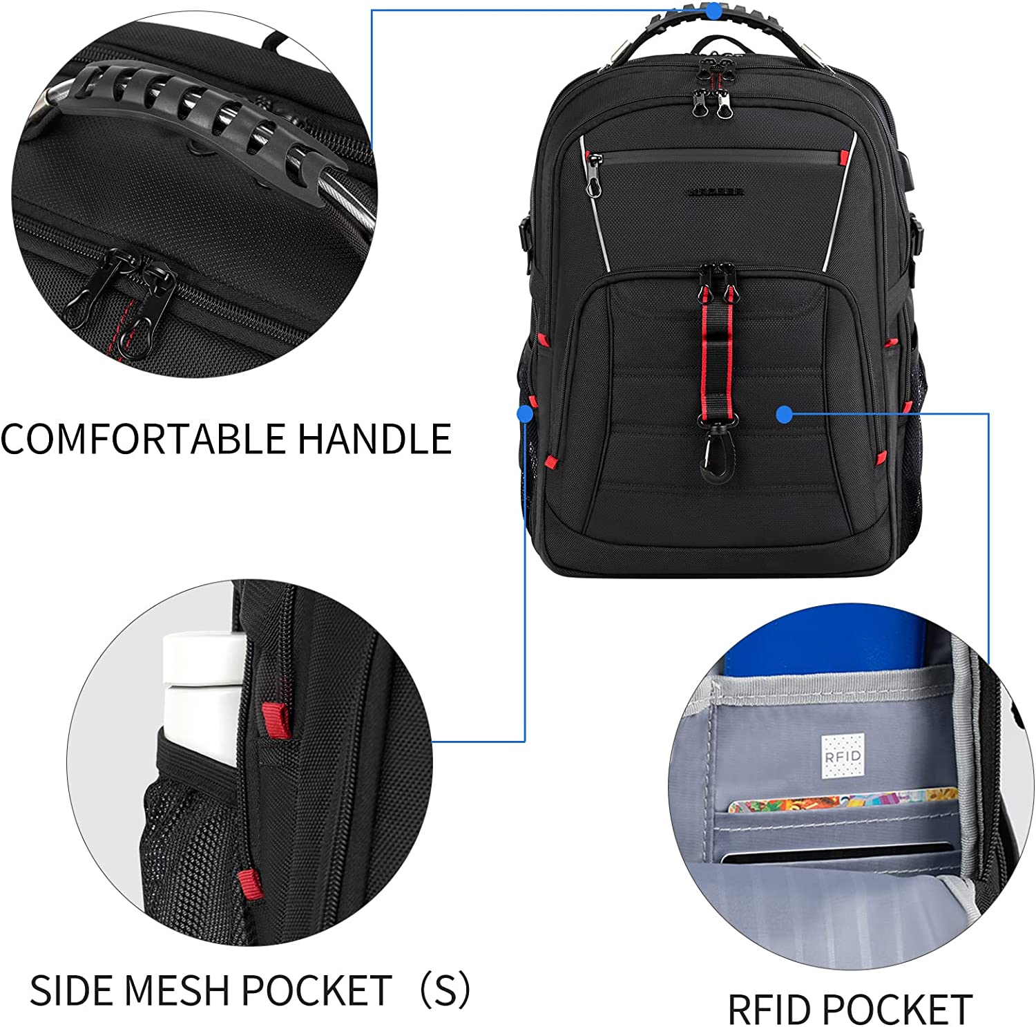 Grand Sac à dos Homme 18,4 KROSER XXXL, Sac à Dos Ordinateur Portable, avec Poches RFID Port et Imperméable Portable pour Voyage, Université, Affaires, Collège, Hommes, Femmes Laptop Backpack 4