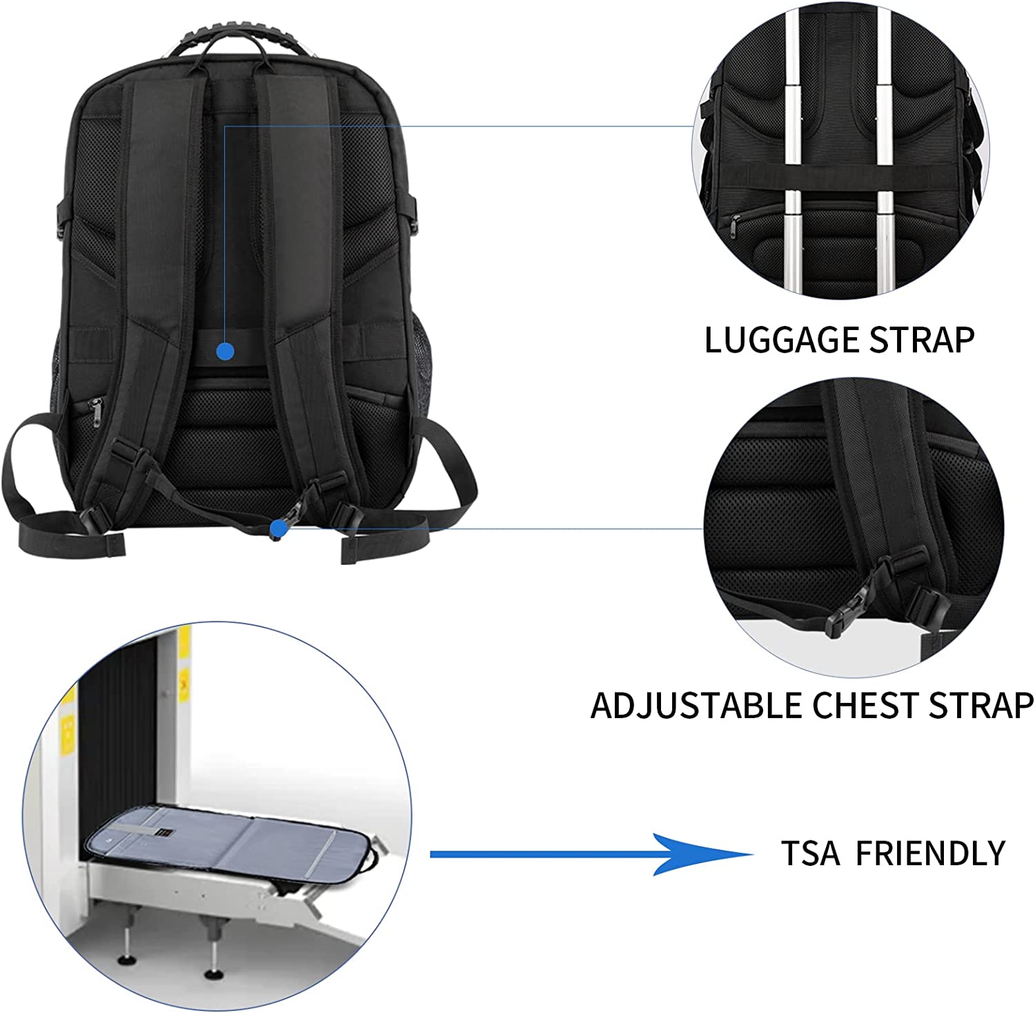 Grand Sac à dos Homme 18,4 KROSER XXXL, Sac à Dos Ordinateur Portable, avec Poches RFID Port et Imperméable Portable pour Voyage, Université, Affaires, Collège, Hommes, Femmes Laptop Backpack 5