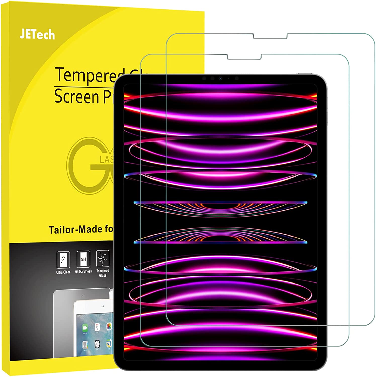 Protecteur d’écran JETech pour iPad Air 5 ou 4 10,9 pouces, iPad Pro 11 pouces tous modèles, verre trempé, HD transparent, paquet de 2