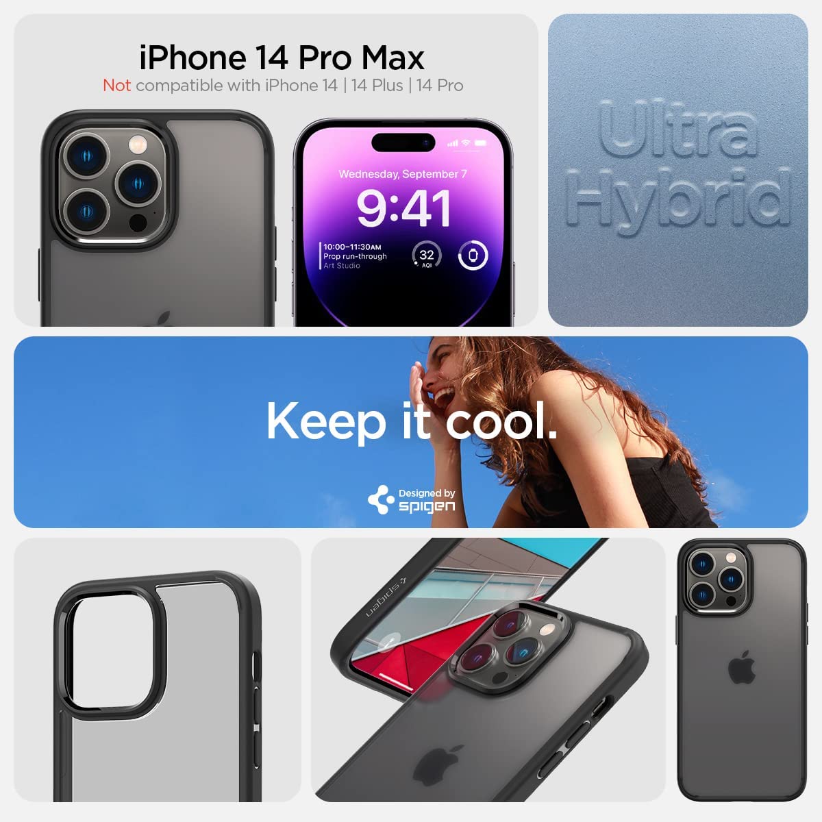 Spigen- Ultra -Hybrid -Coque pour iPhone 14- Pro- Max- [Anti-Jaunissement] – Frost Noir2