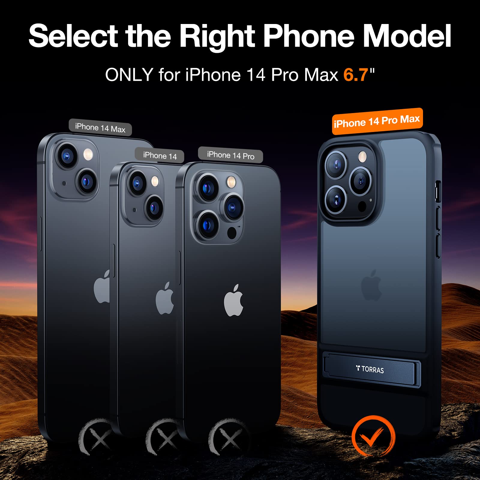 Coque TORRAS MarsClimber( UPPRO MATTE CASE) pour iPhone 14 Pro mAx, [Test de chute de 3 m de qualité militaire] [3 façons de support en métal] 5