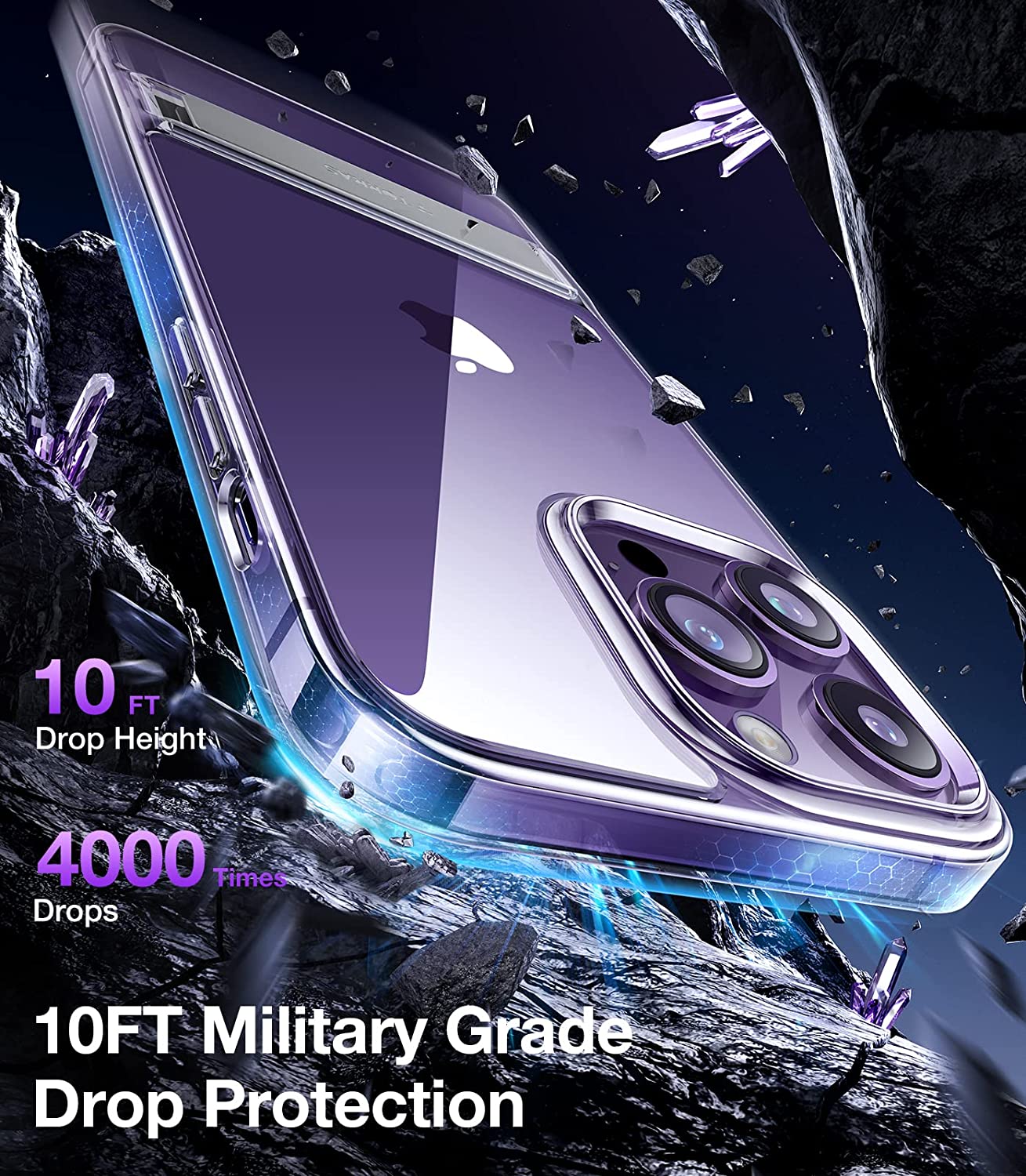 Coque TORRAS transparente MoonClimber avec support pour iPhone 14 Pro Max – Test de chute de qualité militaire de 3 m 2