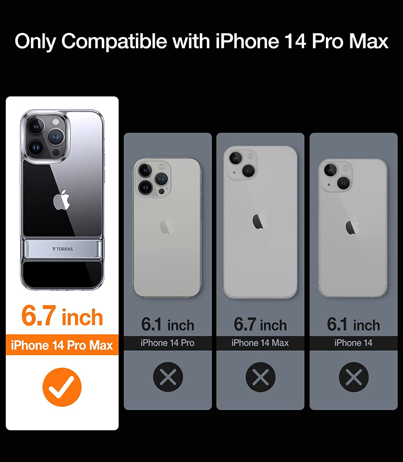 Coque TORRAS transparente MoonClimber avec support pour iPhone 14 Pro Max – Test de chute de qualité militaire de 3 m 6