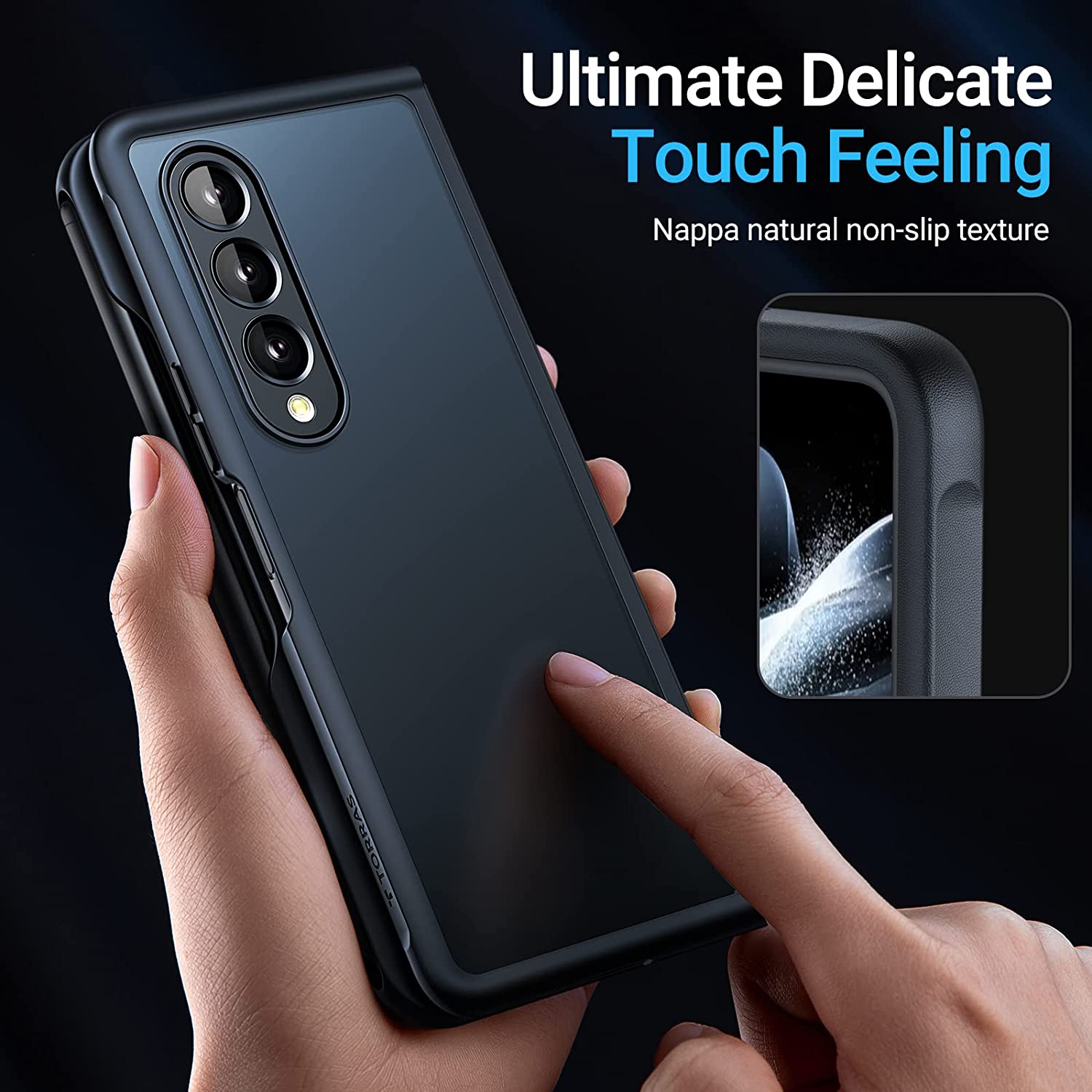 TORRAS Coque antichoc Pro pour Galaxy Z Fold 4, [Test de chute de qualité militaire] [fente pour stylo S] arrière rigide translucide mat et bord doux de protection fine, noir – 2