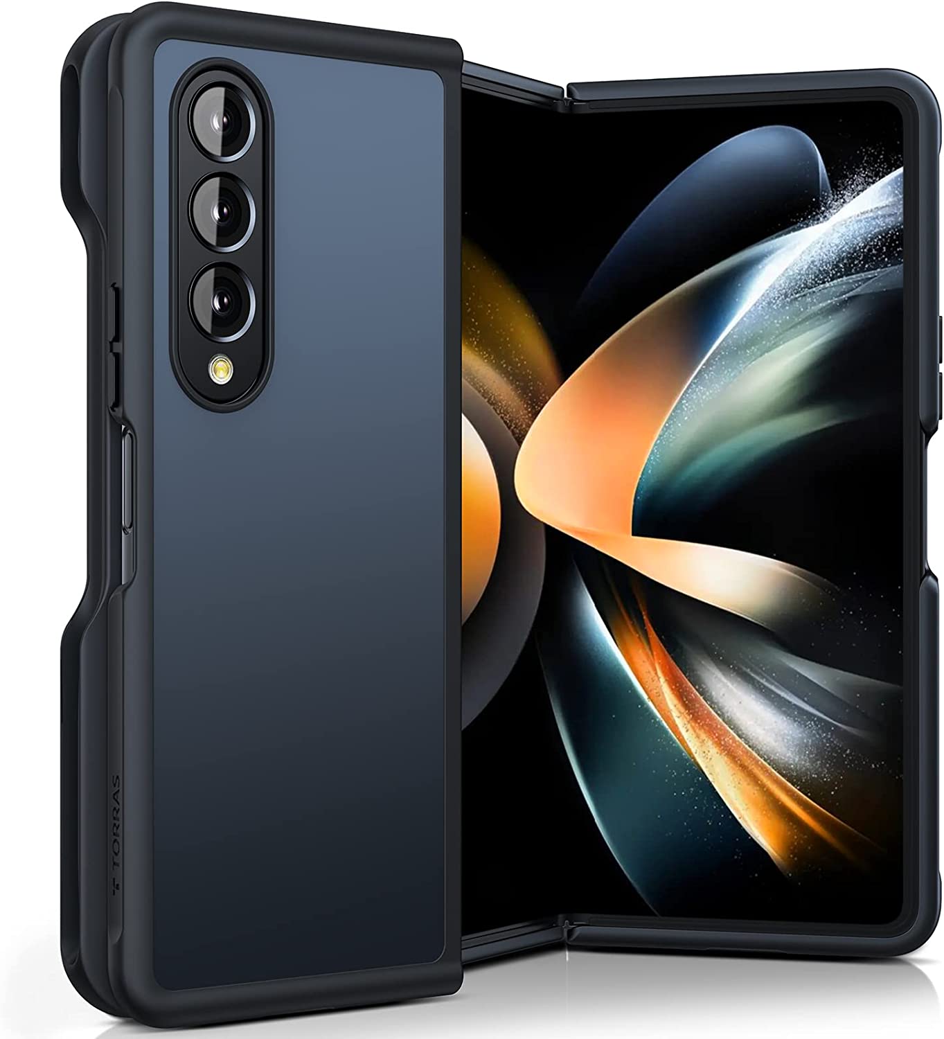 TORRAS Coque antichoc Pro pour Galaxy Z Fold 4, [Test de chute de qualité militaire] [fente pour stylo S] arrière rigide translucide mat et bord doux de protection fine , noir