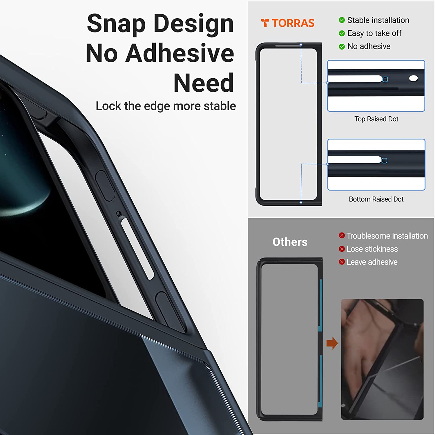 TORRAS Coque avec béquille pour Galaxy Z Fold 4, [support en alliage d’aluminium] [Pas de soucis adhésif] Coque fine, transparente, mate et durable noir – 7