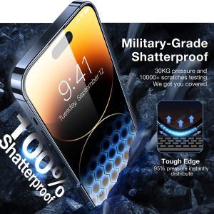 Protecteurs d’écran pour iPhone 14 Pro max [Protection de qualité militaire] en verre trempé transparent - TORRAS Diamond Shield – Image 4