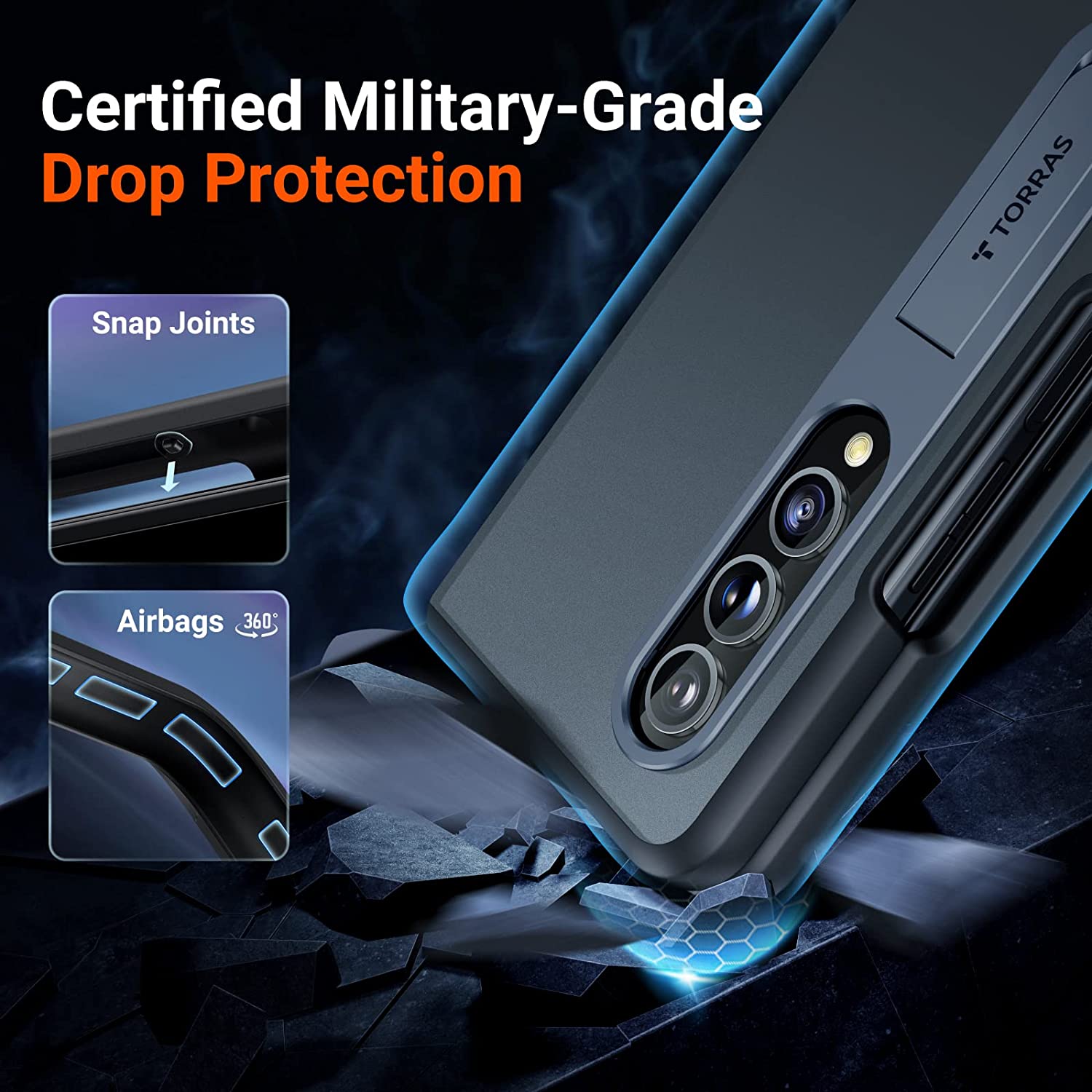 TORRAS MarsClimber Coque pour Galaxy Z Fold 3 avec béquille, [Anti-rayures] [Protection de qualité militaire] Coque arrière fine translucide mate compatible avec Galaxy Z Fold 3 5G, Noir – 2