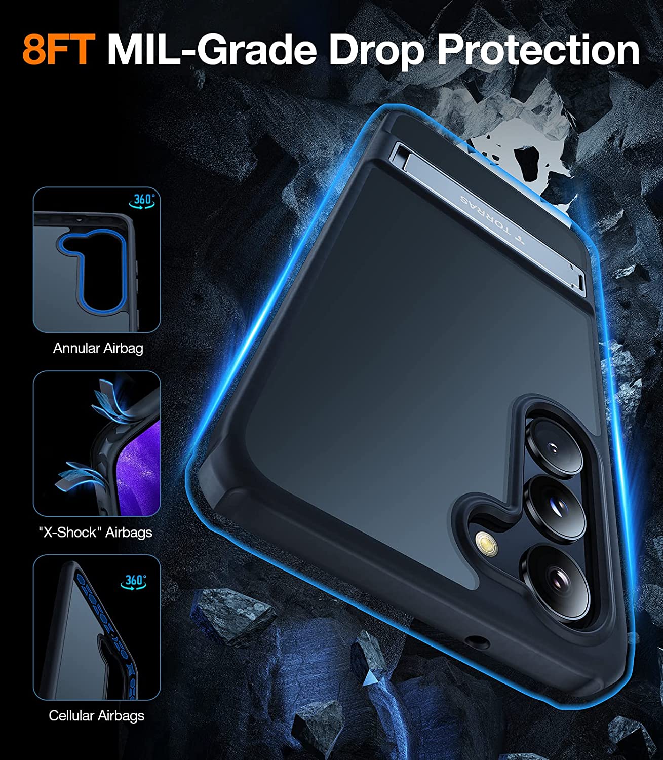 TORRAS MarsClimber Coque pour Samsung Galaxy S23+ Plus avec support, Protection de qualité MIL Protection arrière rigide translucide mat et bord souple pour Samsung S23 Plus 5G, noir – 3