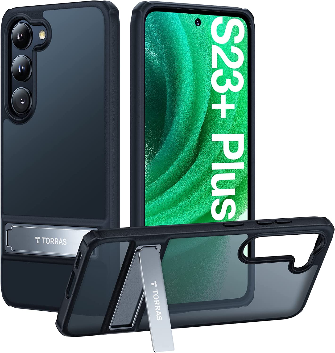 TORRAS MarsClimber Coque pour Samsung Galaxy S23+ Plus avec support, Protection de qualité MIL Protection arrière rigide translucide mat et bord souple pour Samsung S23 Plus 5G, noir