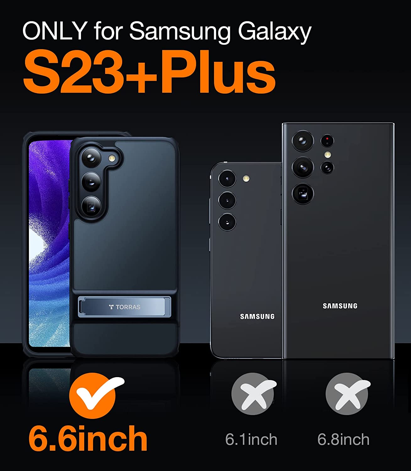 TORRAS MarsClimber Coque pour Samsung Galaxy S23+ Plus avec support,Protection de qualité MILProtection arrière rigide translucide mat et bord souple pour Samsung S23 Plus 5G, noir – 8