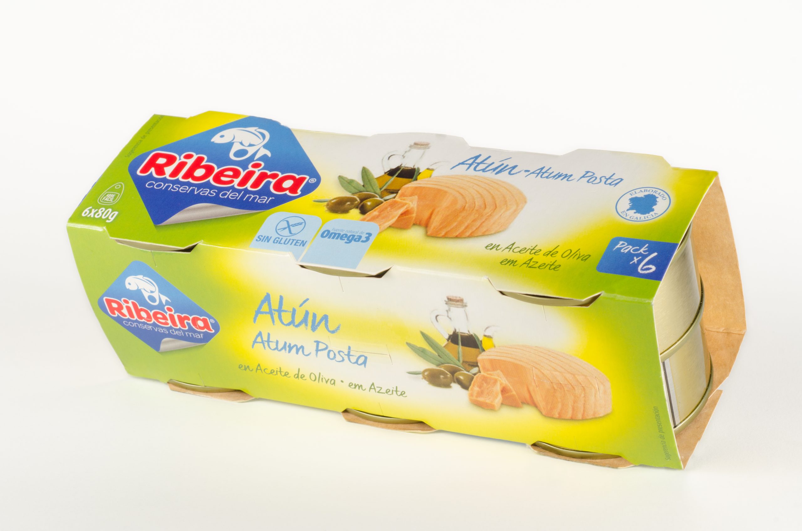 Paquets de conserves de thon à l’huile d’olive avec du sel, 6 X 80g – Ribeira