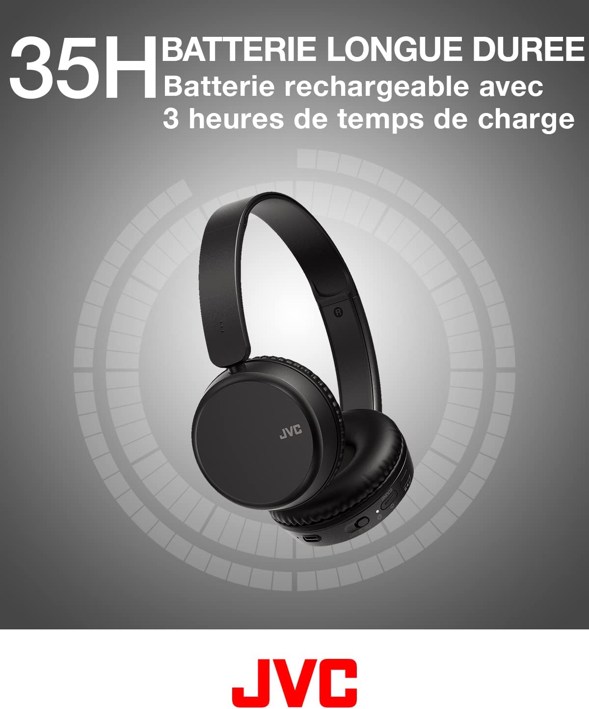 Casque sans Fil Supra-aural, 3 Modes sonores(Basse, Clair, Normal), 35H d’autonomie, Léger, Structure pivotante et Pliable à Plat, Connexion Multipoint, Bluetooth – JVC – HA-Z37W-B (Noir) 2