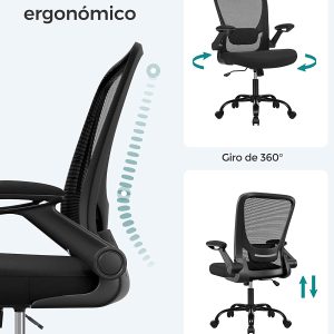 Chaise de bureau pivotante et ergonomique en maille (Toile) - Noir - SONGMICS – Image 4