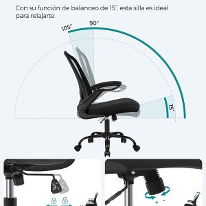 Chaise de bureau pivotante et ergonomique en maille (Toile) - Noir - SONGMICS – Image 8