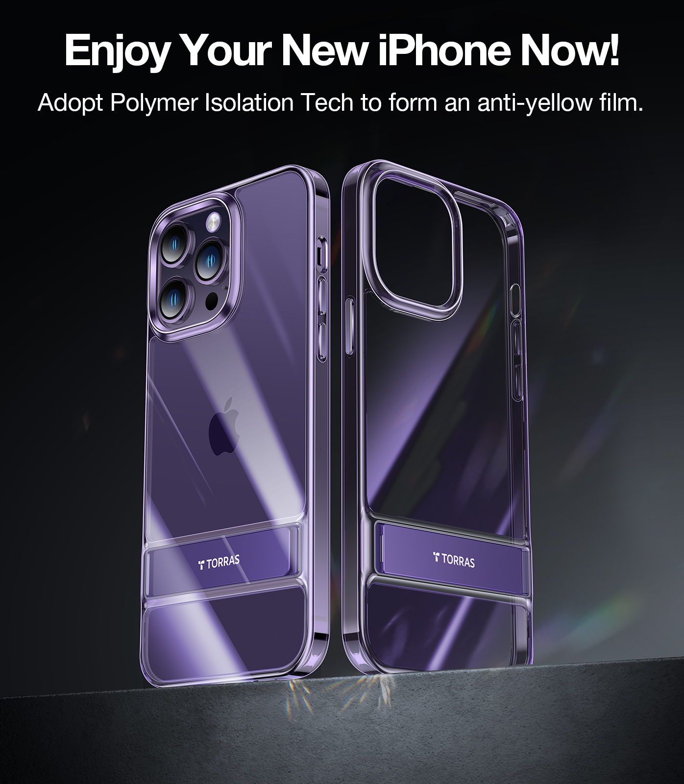 Coque TORRAS MoonClimber transparente compatible avec iPhone 14 Pro Max avec support, [Test de chute de qualité militaire de 3 mètres] violet foncé – 10