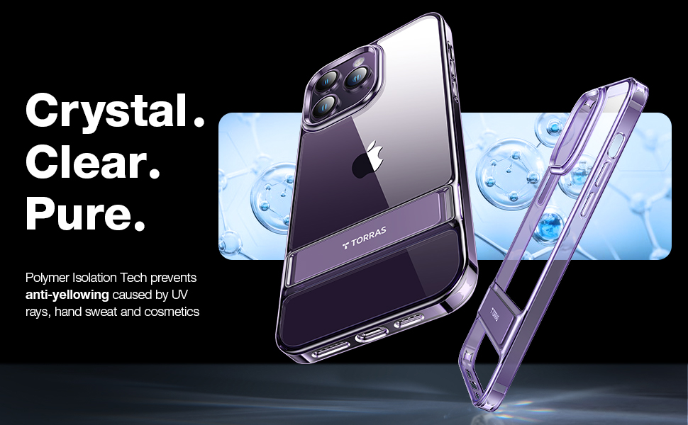 Coque TORRAS MoonClimber transparente compatible avec iPhone 14 Pro Max avec support, [Test de chute de qualité militaire de 3 mètres] violet foncé – 4