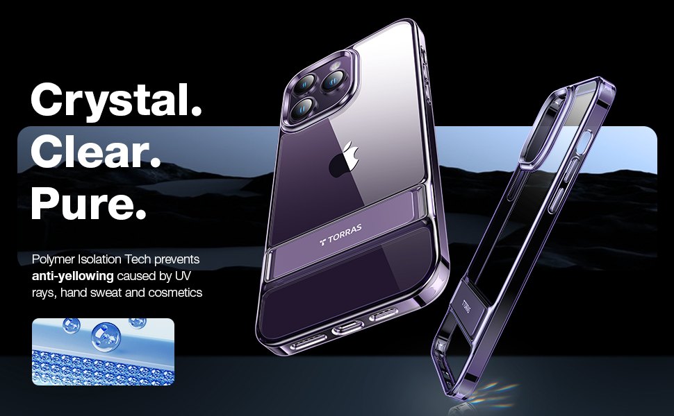 Coque TORRAS MoonClimber transparente compatible avec iPhone 14 Pro Max avec support, [Test de chute de qualité militaire de 3 mètres] violet foncé – 5