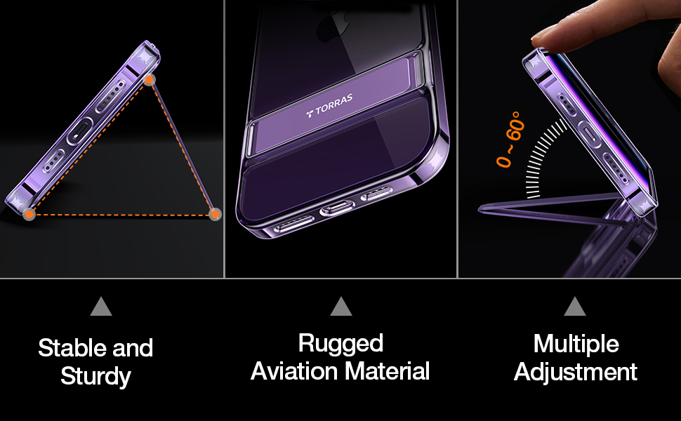 Coque TORRAS MoonClimber transparente compatible avec iPhone 14 Pro Max avec support, [Test de chute de qualité militaire de 3 mètres] violet foncé – 6