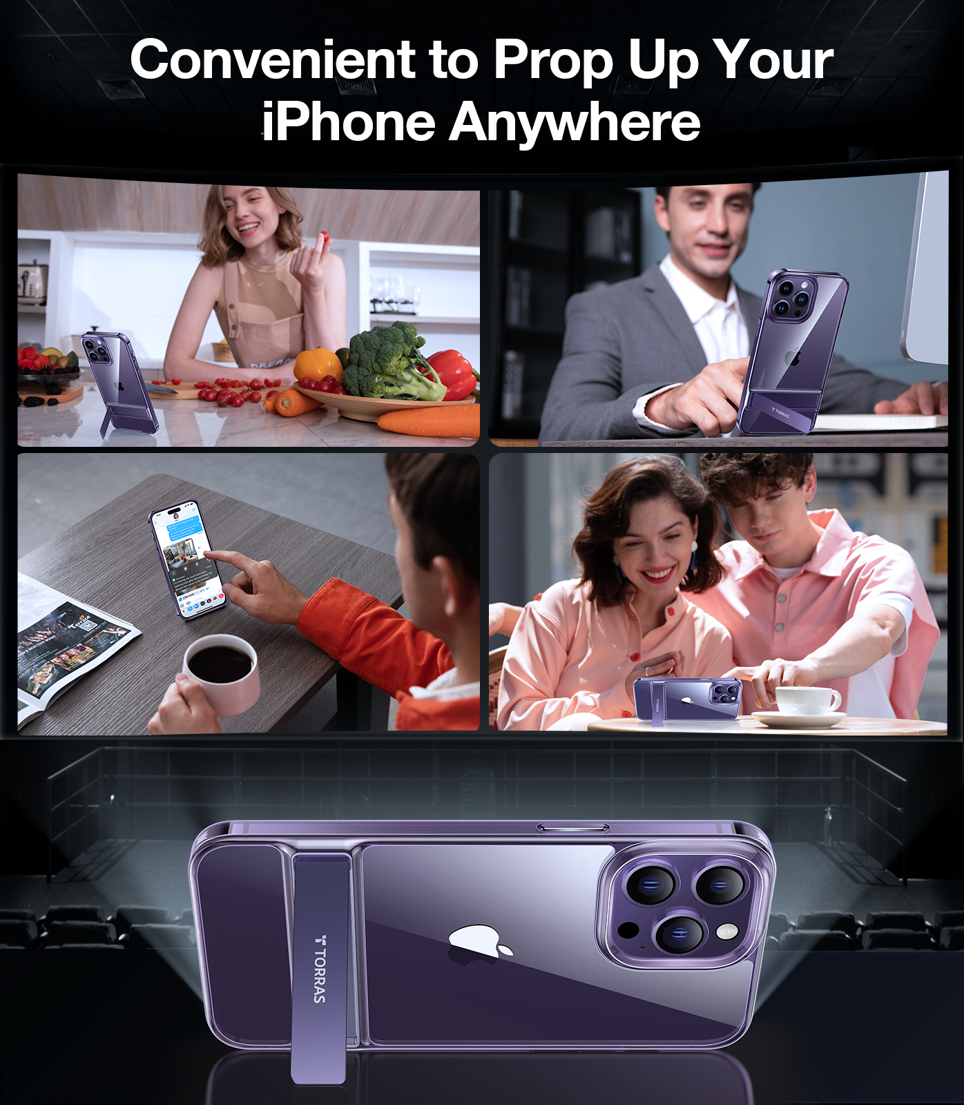 Coque TORRAS MoonClimber transparente compatible avec iPhone 14 Pro Max avec support, [Test de chute de qualité militaire de 3 mètres] violet foncé – 9