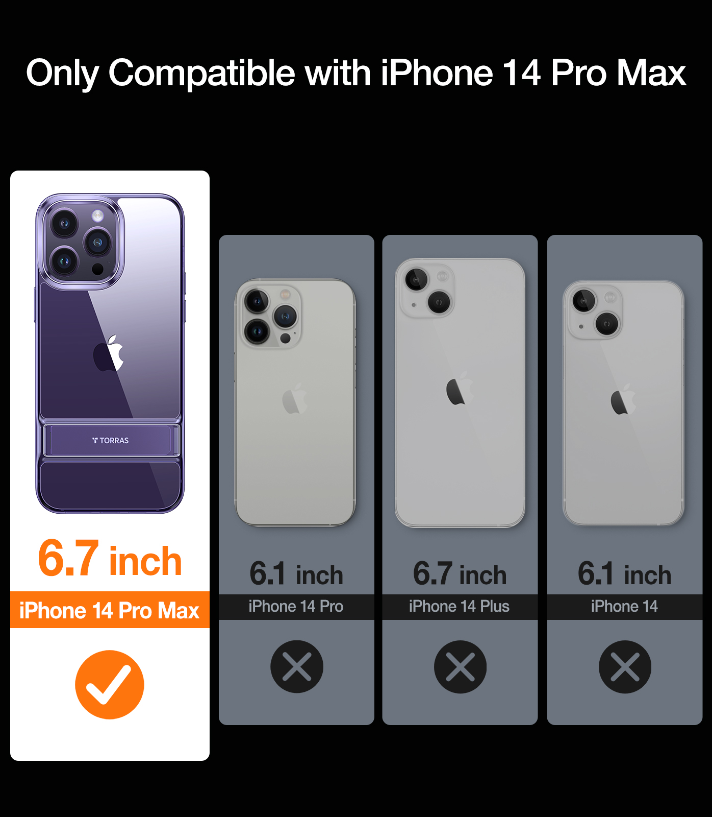 Coque TORRAS MoonClimber transparente compatible avec iPhone 14 Pro Max avec support, [Test de chute de qualité militaire de 3 mètres] violet foncé