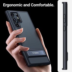 Coque de protection MarsClimber pour Samsung Galaxy S22 Ultra 6,8" 5G - 3 positions de support en métal - Protection militaire anti-chocs - Translucide mat - Noir Mystique - TORRAS – Image 4