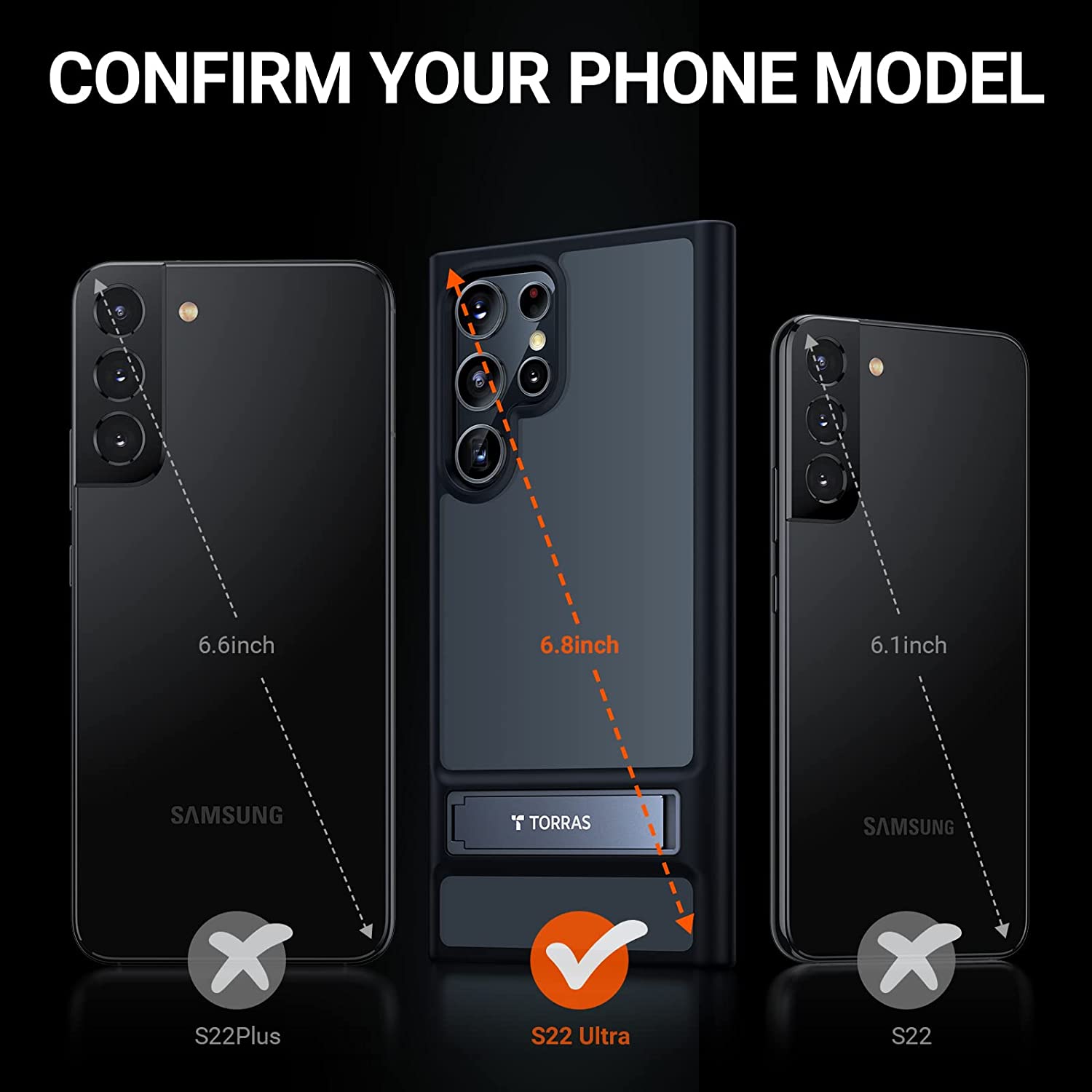 Coque pour Samsung Galaxy S22 Ultra 6,8 5G [3 positions de support en métal] [Protection militaire anti-chocs] Translucide mat, Mystic Black – TORRAS MarsClimber – 5