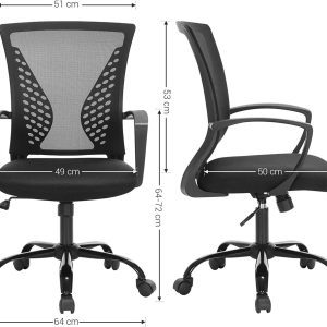 Fauteuil de bureau ergonomique, pivotant, réglable en Hauteur, mécanisme d’Inclinaison  - Noir - SONGMICS – Image 3