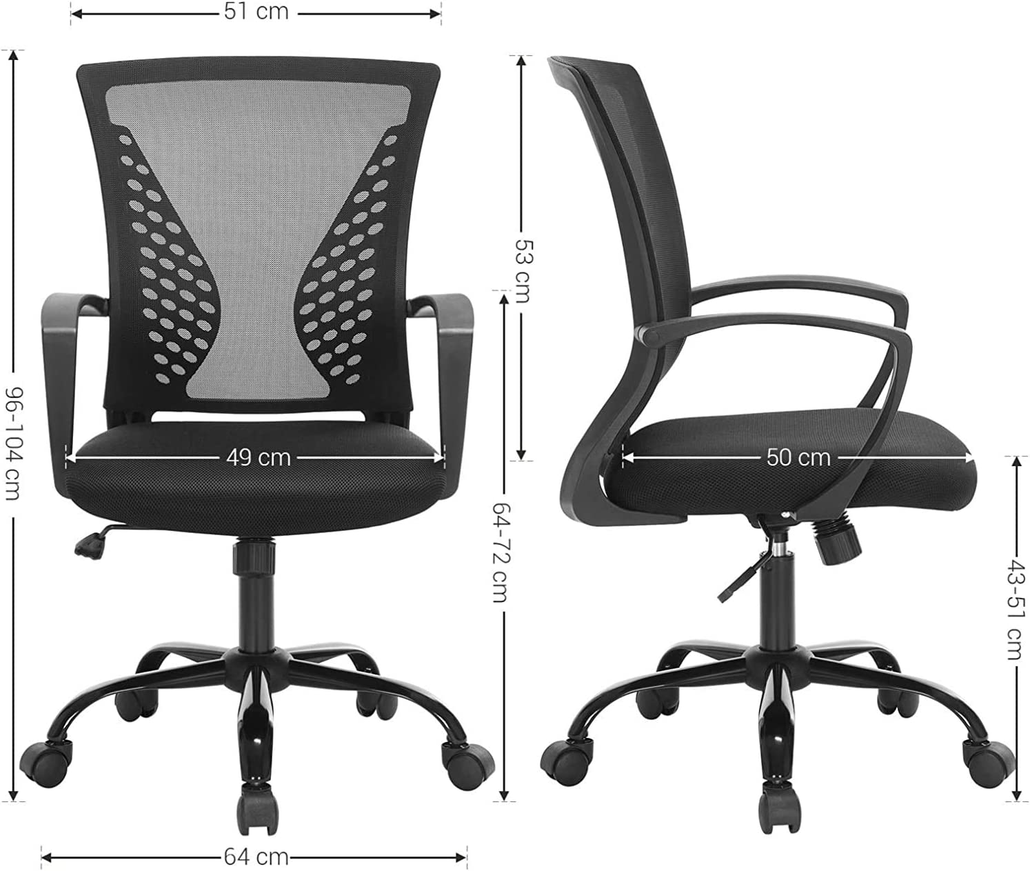 Fauteuil de bureau ergonomique, pivotant, réglable en Hauteur, mécanisme d’Inclinaison – Noir – SONGMICS 3