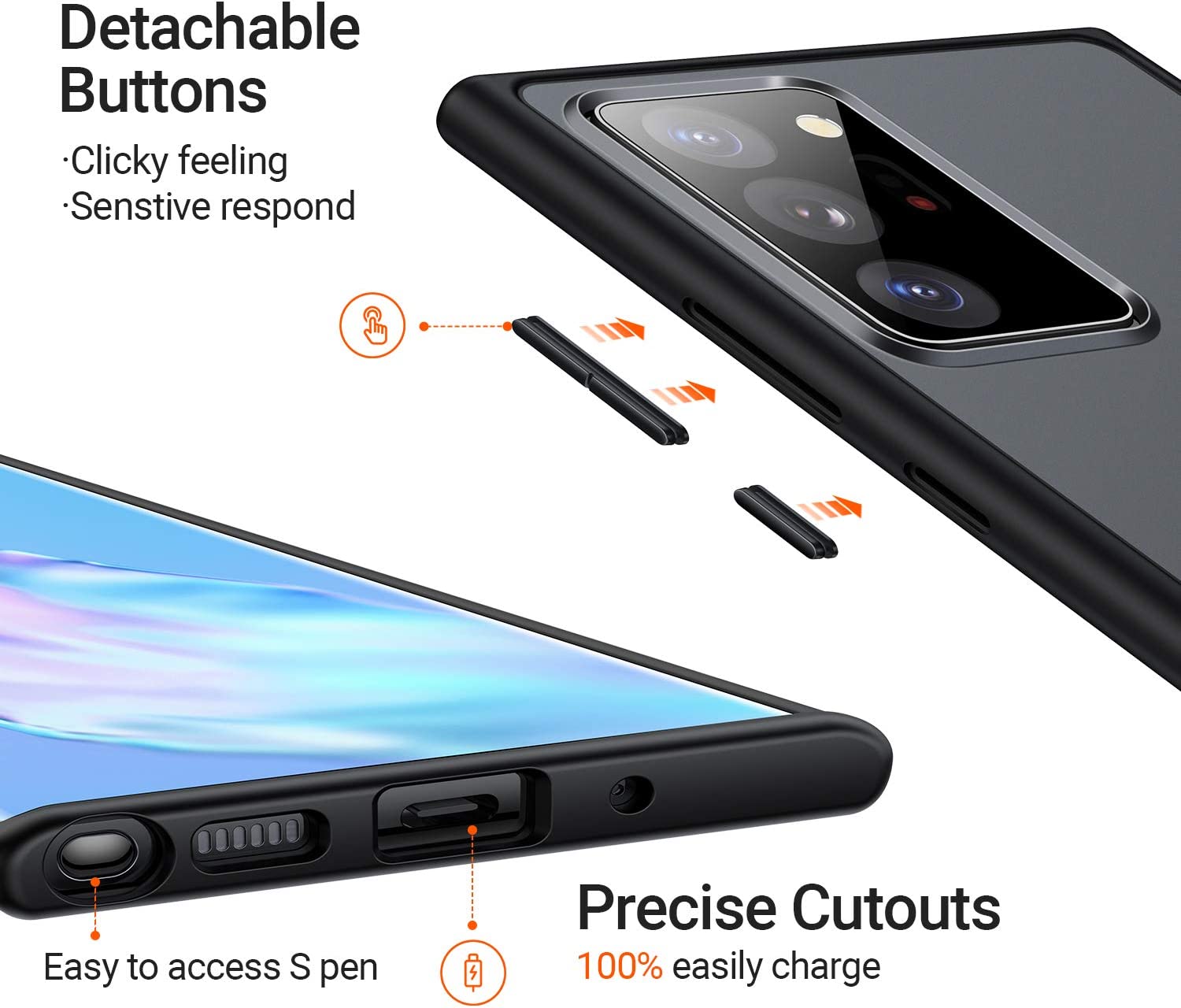 TORRAS Coque antichoc pour Galaxy Note 20 Ultra 5G [qualité militaire testé] Coque mate translucide avec bords doux Noir -5