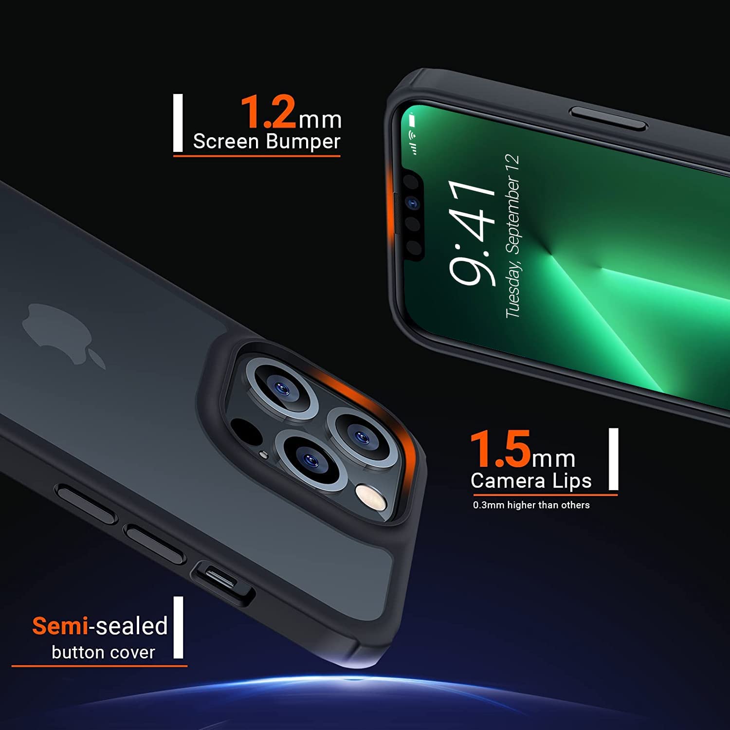 TORRAS MarsClimber Coque pour iPhone 12 Pro Max [3 façons de support] Dos mat translucide et pare-chocs en silicone pour iPhone 12 Pro Max avec béquille en métal, noir mystique – 4